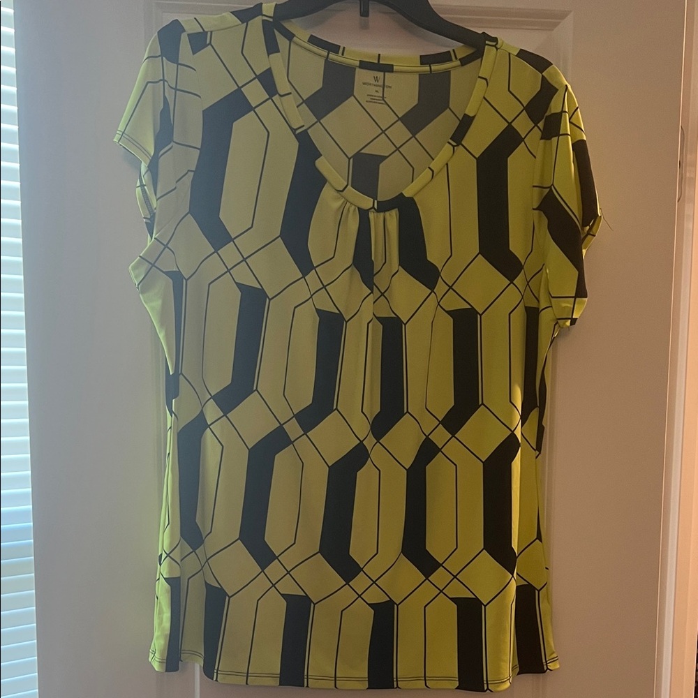 Worthington Lime and Black Geometric Blouse